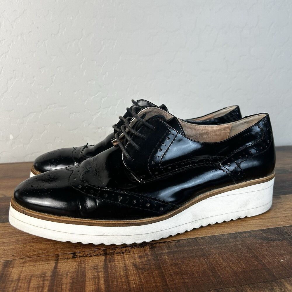 Minelli Spain Patent Leather Wingtip Brogue Platform Oxford Shoes Women 7.5